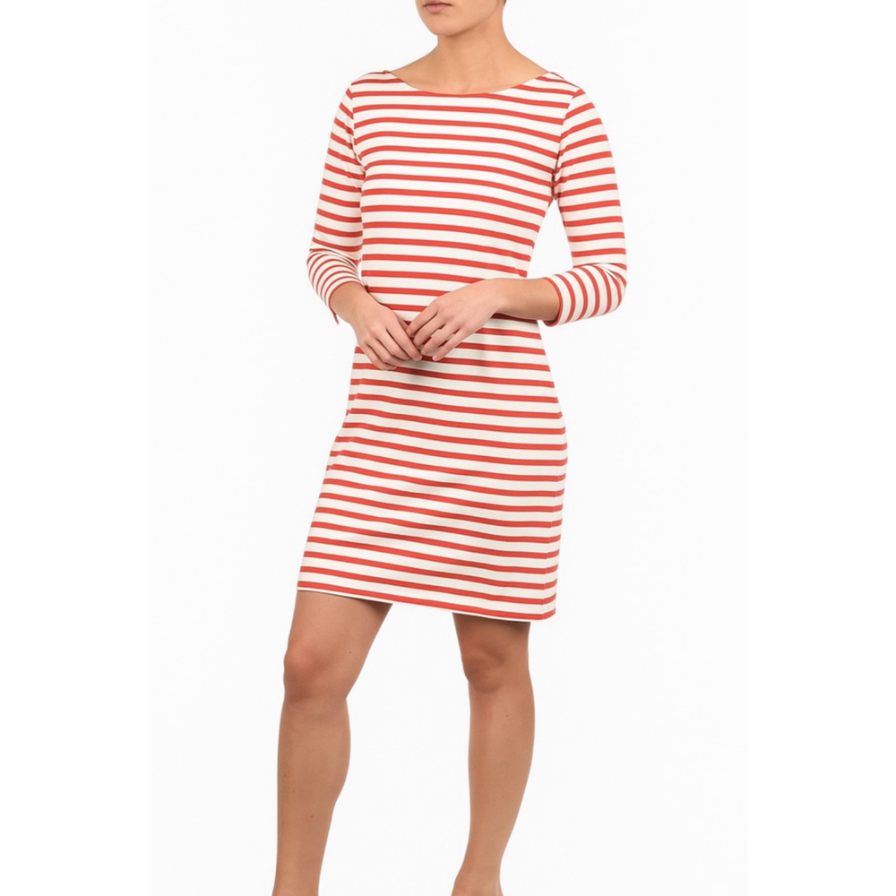 Women's J.Crew White Red Striped Boat Neck 3/4 Sleeve Mini Dress XXS